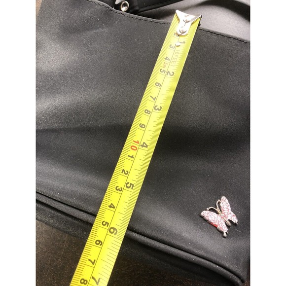 Vintage 90s Y2K Black Handbag Butterfly Pin Crossbody Makeup Organizer Pockets - Picture 9 of 9